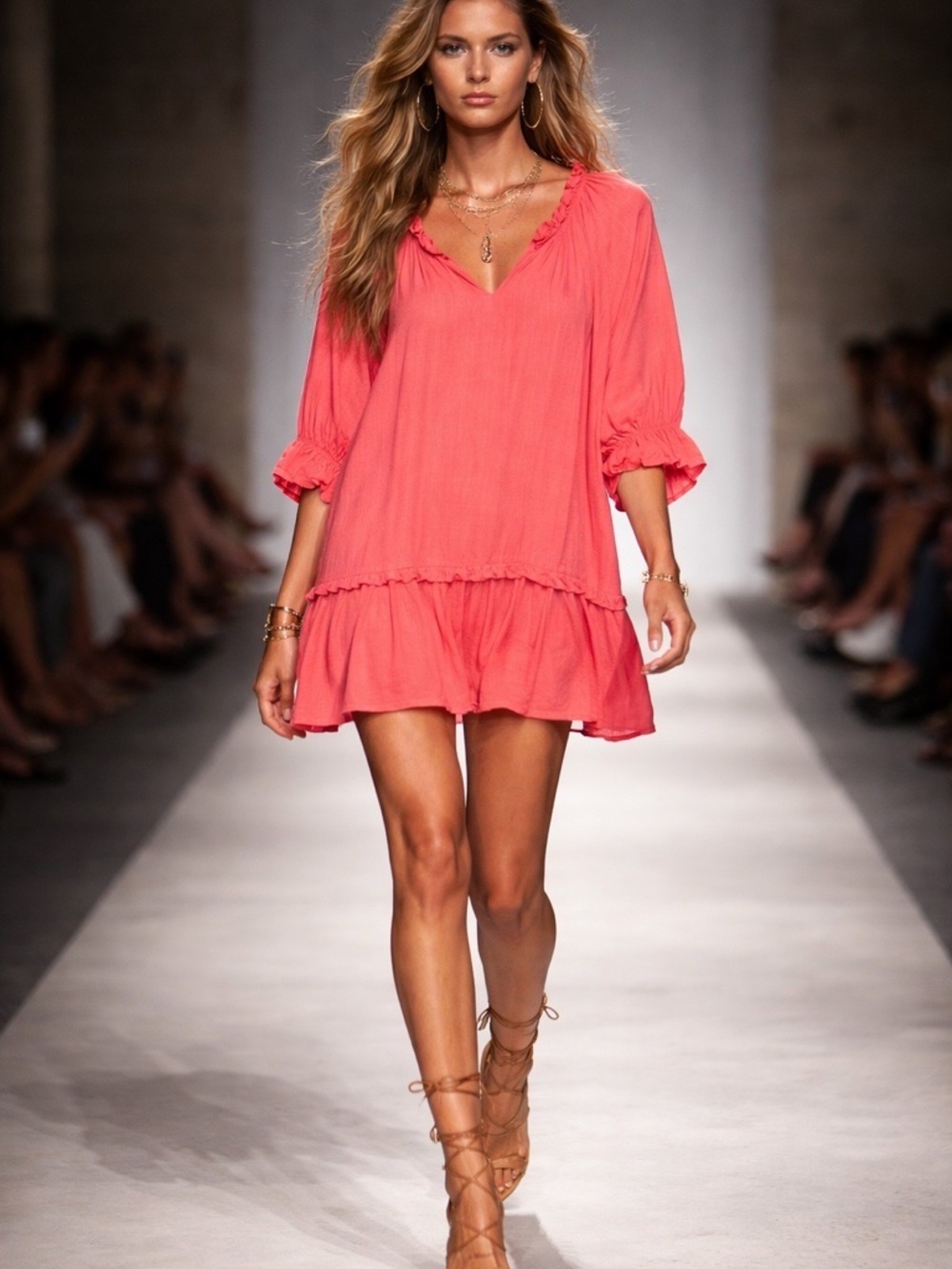 Shop The Mint Oversized Cotton Linen Dress Womens M Ruffle Boho Festival Beachy - Picture 14 of 14